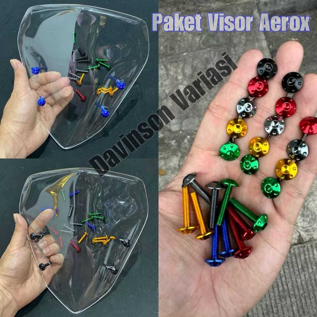 Paket Visor Bening Aerox Plus Baut Aerox Old New / Visor Bening Aerox New Aerox Old + Baut Probolt