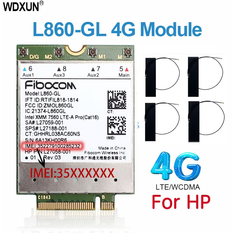 MCC WDXUN  L860-GL 4G LTE Module SPS#L27188-001 4G Card For HP Elitebook X360 830 840 850 L860-GL