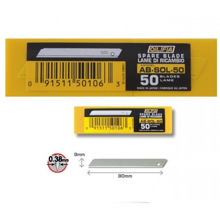 

Pisau Refill Cutter Blade 9mm Solid Blade AB-SOL-50 (50pcs pack) OLFA