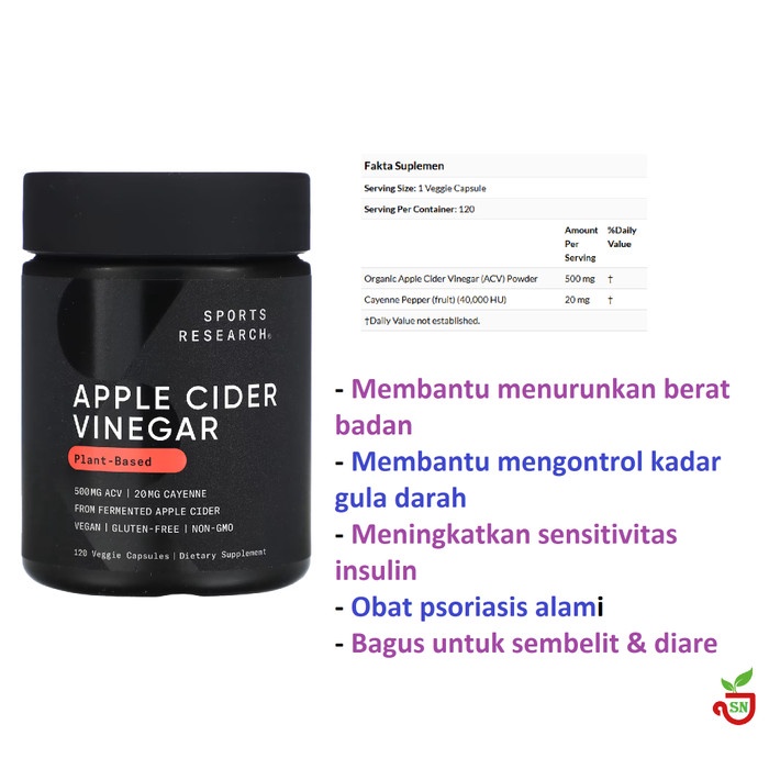 

Sports Research, Apple Cider Vinegar, 120 Veggie Capsules