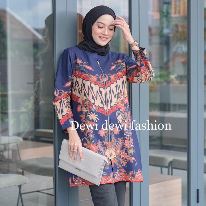 Tunik Batik Andara Wanita Premium / Dress Wanita Batik Modern Wanita Tunik Hijau Katun Muslim