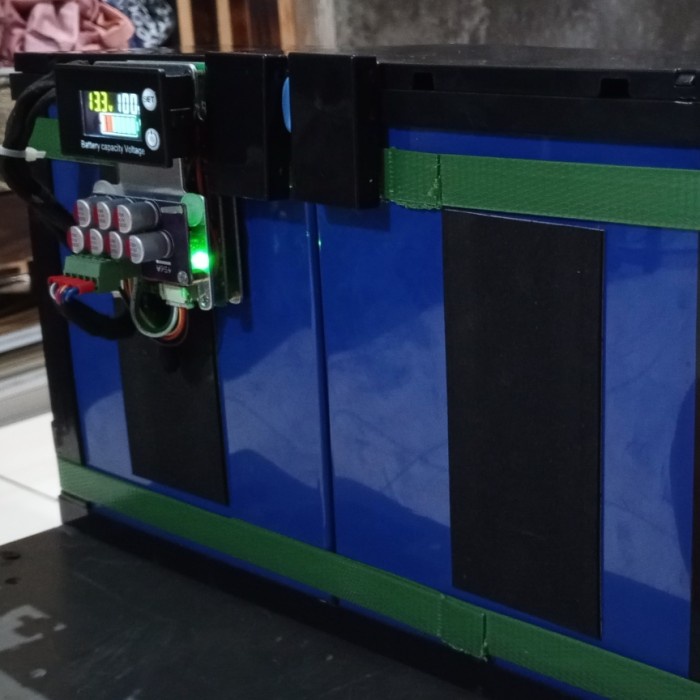 BATERAI LIFEPO4 12V 200AH 4S2P WITH BMS 120A + BALANCER + VOLTMETER KODE 749