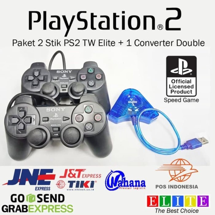 paket 2pc bundle stik ps2 tw analog getar dan Converter usb ps2/PS3