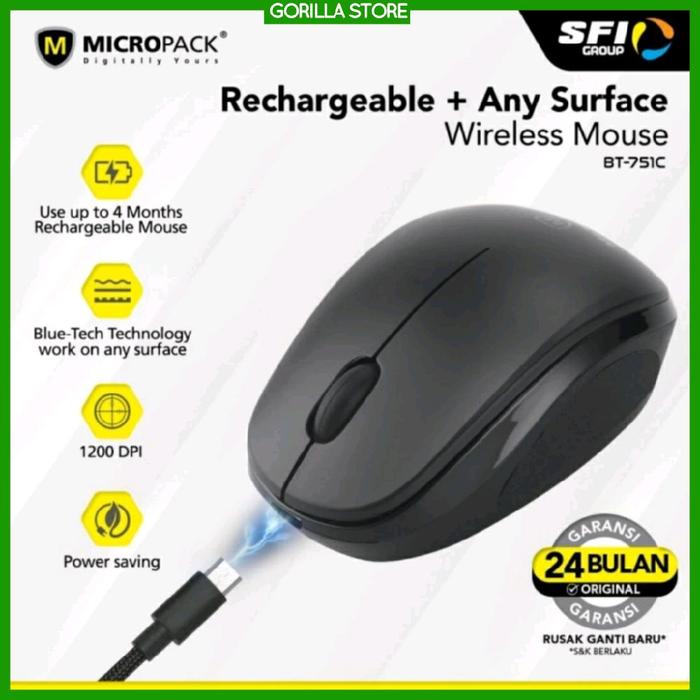Micropack Wireless Mouse Blue Tech Rechargeable (BT-751C)