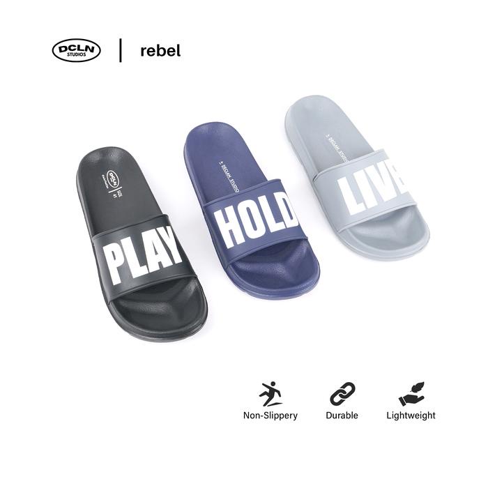 Declan Sandal Slide Pria Deubi 06-020 Rebel No Box Shoes Sendal Selop Hitam Karet