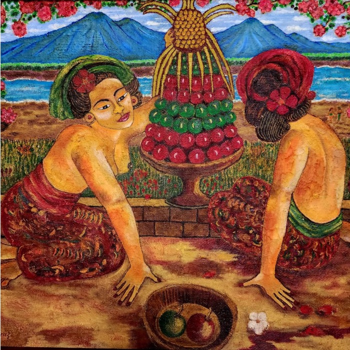 Lukisan Le Mayeur'56.Sertifikat. Two Women Flanking In Offering Garden