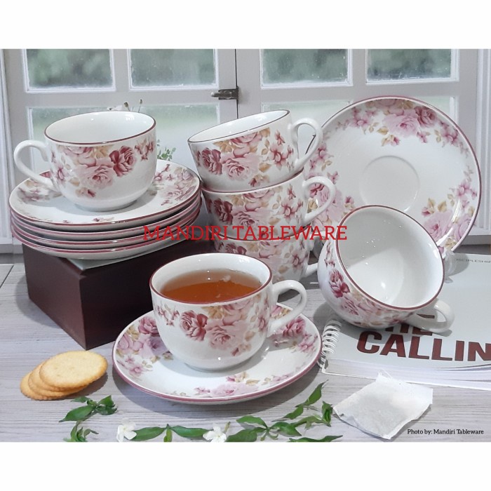 CANGKIR SET KERAMIK / COFFEE SET / PINK ROSSIE Kode 1387