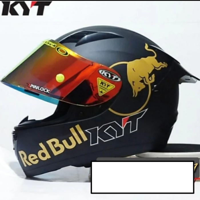 Product Laris Helm Kyt R10 Solid Black Doff Red Bull Paket Ganteng