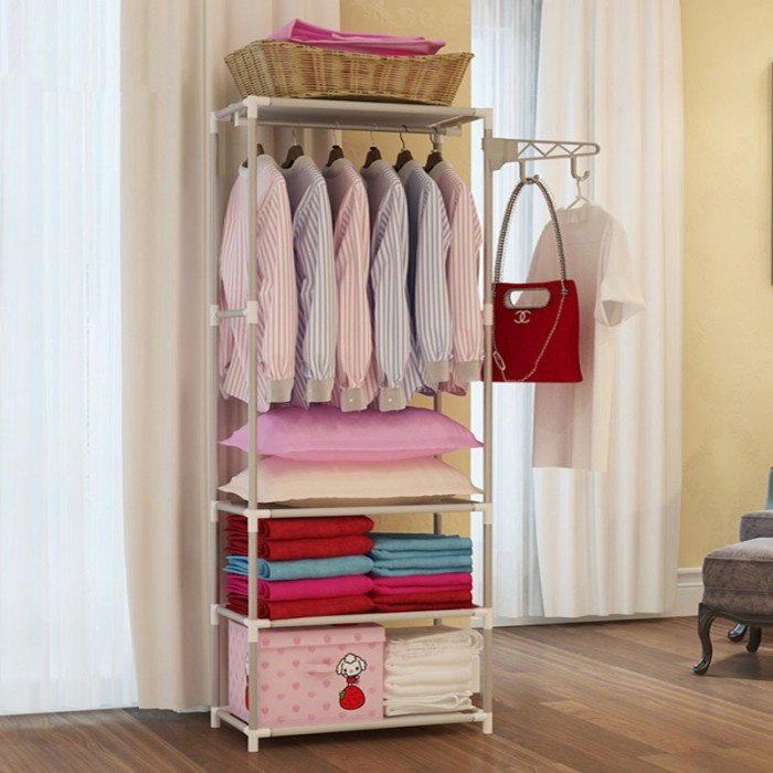 Lemari Pakaian Baju 3 Ambal Putih Minimalis Gantungan Topi Tas Sepatu