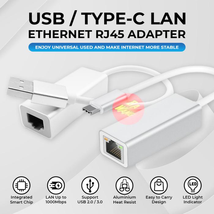 USB A C Type-C Adapter Adaptor Converter Konektor LAN Ethernet RJ45
