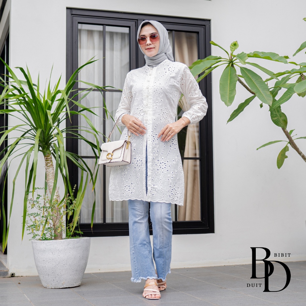 PROMO TERBARU Atasan Chea Tunik Wanita Katun Bordir Cotton Bolong Premium Jumbo Putih Tunic