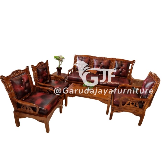 SOFA TAMU JATI ANGGUR HONGKONG 2 VARIASI WARNA DUDUKAN 3111 / SOFA JATI TERJANGKAU/ KURSI TAMU KAYU