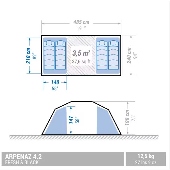 TENDA ARPENAZ 4.2 FRESH & BLACK CAM KELUARGA 4 ORANG - 2 RUANG TIDUR