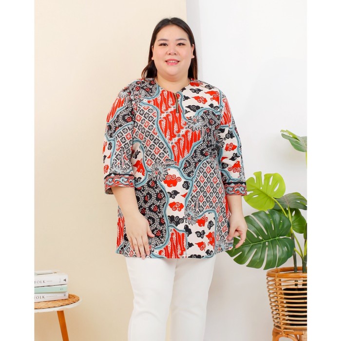 TERMURAH Baju kemeja wanita jumbo 4XL motif batik bahan rayon adem LD 130 bagus