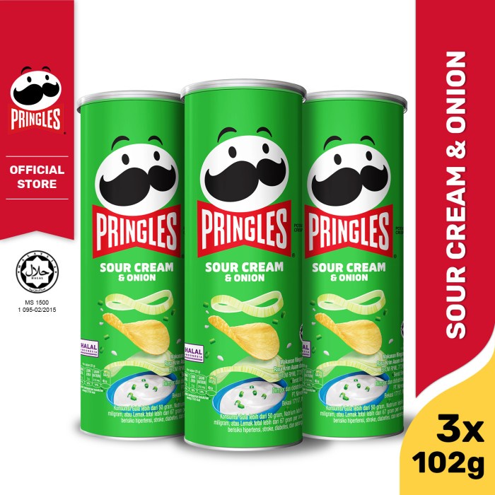 

Wof [Bundle 3Pcs] Pringles Sour Cream & Onion Keripik 102Gr