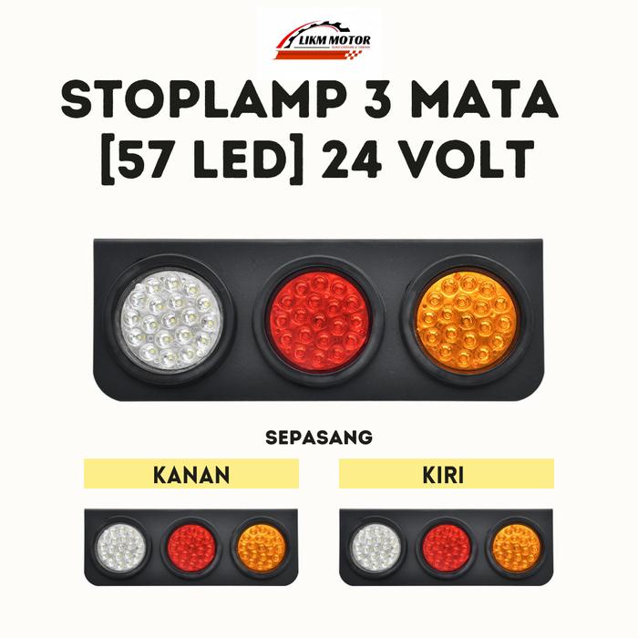 Stoplamp Truk Variasi 24 Volt Model 3 Mata 57 LED Paket 1 Set Lampu Stop Rem Belakang Mobil Truk