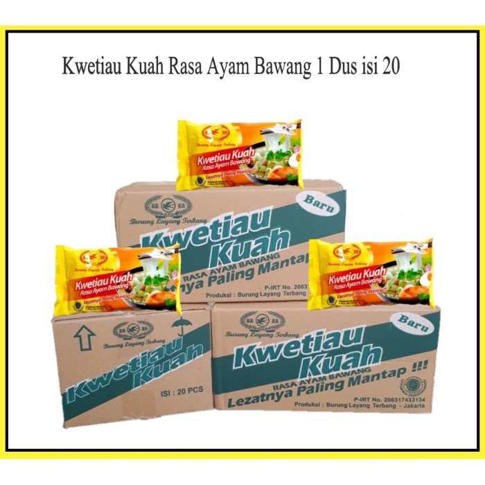 

Kwetiau Kuah Rasa Ayam Bawang / Cap Burung Layang Terbang 1 DUS ISI 20