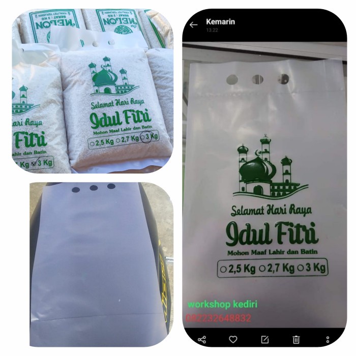 TERLENGKAP plastik zakat fitrah dan kemasan beras 3 kiloan dengan plong tentengan