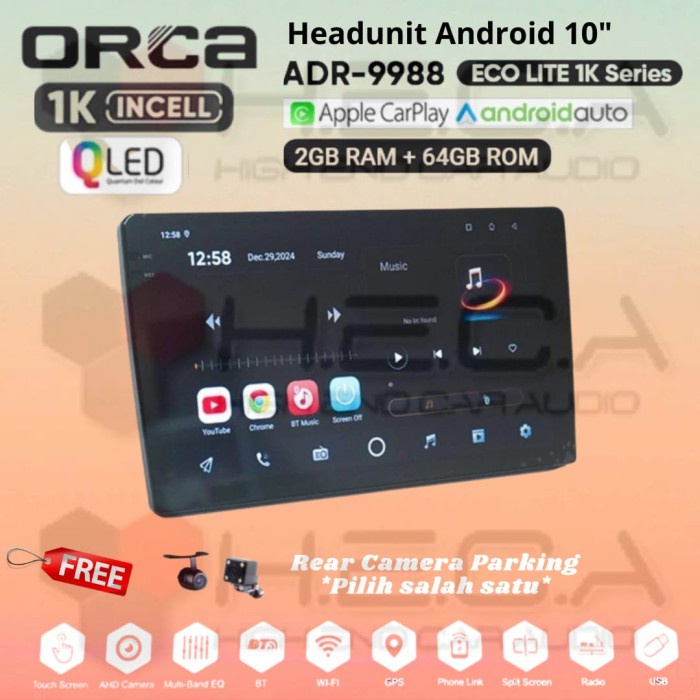 BISA GOSEND ORCA ECO LITE 1K SERIES 2/64 GB 10" INCH ANDROID ADR-9988 HEAD UNIT TAPE TV MOBIL +