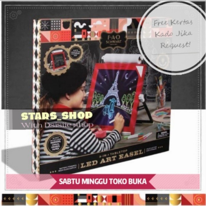 

TERLARIS! FAO Schwarz 3 In 1 Tabletop Led Art Easel Original - Mainan Menggambar