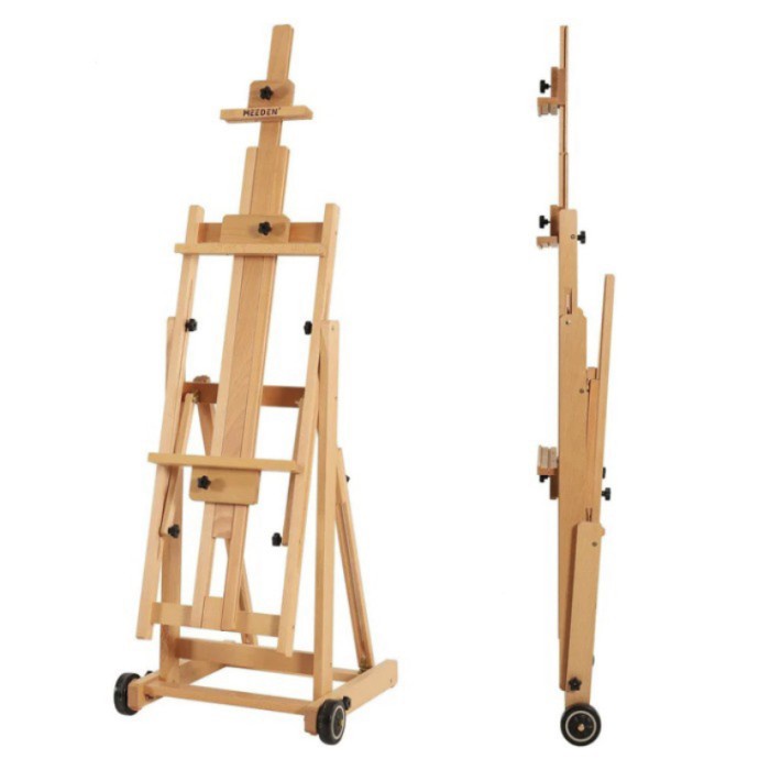 

TERLARIS! Meeden Movable Easel H-Frame Versatile Studio 2 Canvas Solid Wood
