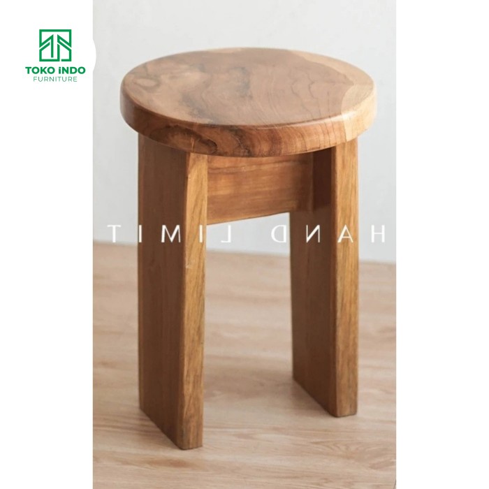 PREMIUM Kursi Stool Bulat Minimalis Kayu Jati Solid