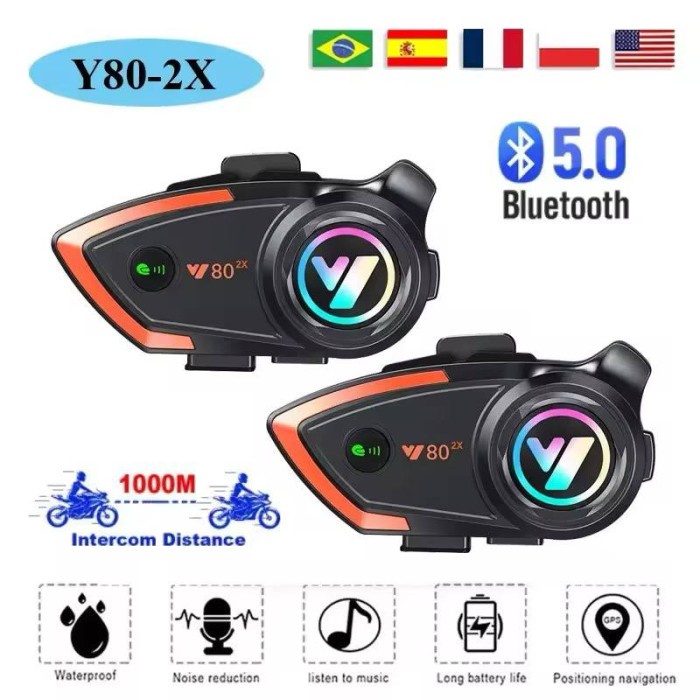 Headset Bluetooth Helm motor Y-80-2x interkom Motorcycle Helmet Intercom Bluetooth Headset V5.3