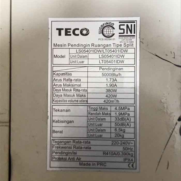 Body Cover Casing Indoor AC 1/2 PK Teco LS05401IDW Original Bekas