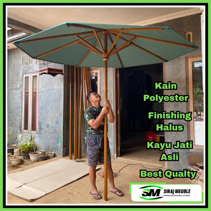 PREMIUM Tenda Payung Cafe Payung Taman Bahan Kayu Jati Kain Tahan Air Outdour
