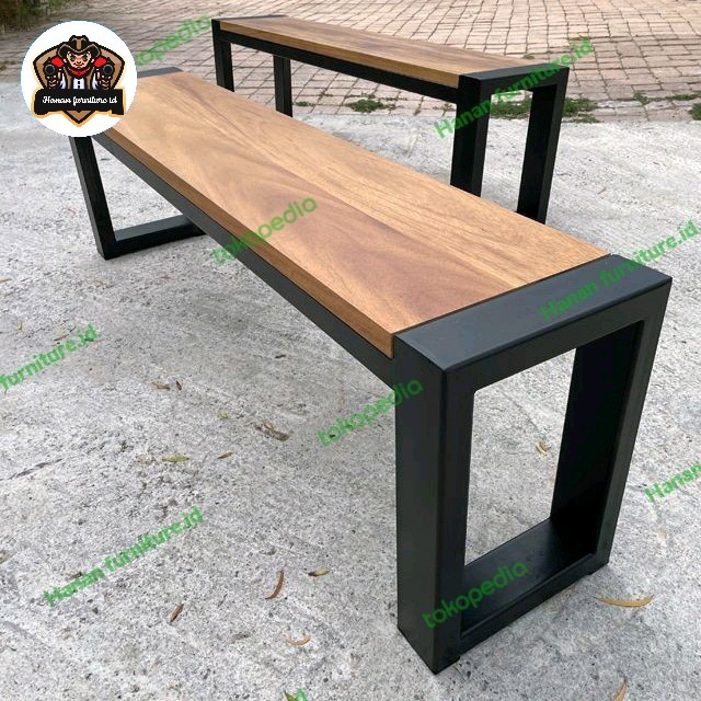 PREMIUM kursi panjang kayu asli kaki besi uk 140*35*40