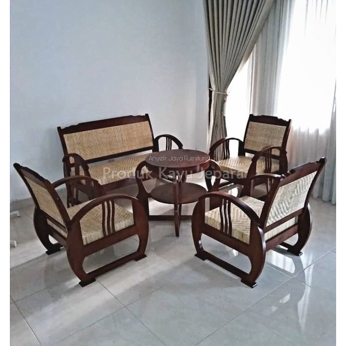 PREMIUM Kursi tamu klasik kuno kayu jati rotan