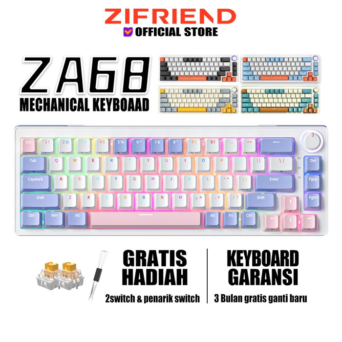 PROMO ZIFRIEND ZA68 Mechanical Gaming Keyboard 3 Modes 5pin Hotswap Rgb Backlit (Berkabel /