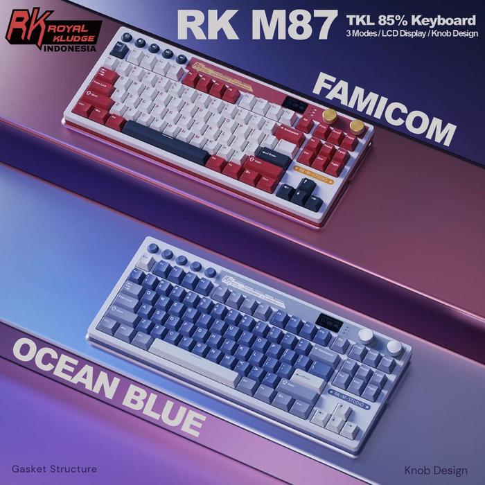Royal Kludge RK M87 Keyboard TKL 85% Wireless TriMode LED Mechanical Keyboard Ocean Blue