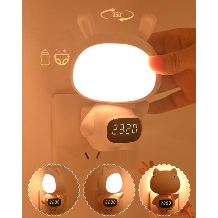 Lampu Tidur Model Kucing LED Wireless 3 Warna Remote Control Jam Digital LED Night Light Lampu Malam