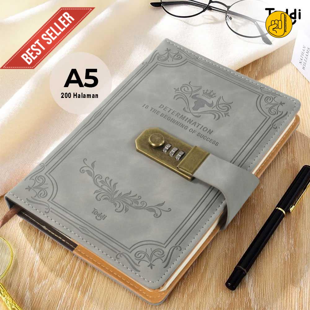 

baldan Toddi Buku Jurnal Leather Diary A5 68GSM 200 Halaman Grid with Lock - TD100 good quality