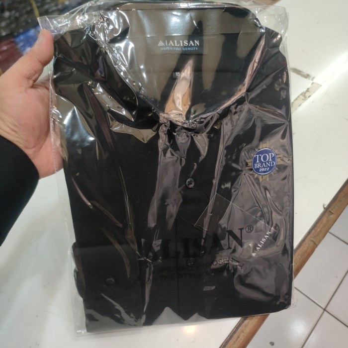 Kemeja Alisan Lengan Panjang Koko Polos Hitam Reguler Fit Terlaris