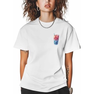 Graphic Wanita T-Shirt Minuman Es Merah Biru Katun Atasan Lengan Pendek 4XL Putih Fashion Basic Kasu