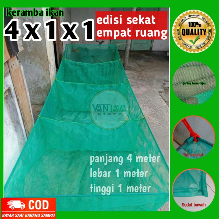 PREMIUM Keramba Jaring Ikan Nila Lele sekat 4x1x1 kerambah Ikan Siap Pakai