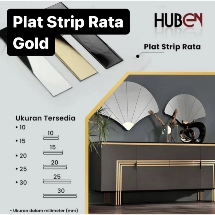 PREMIUM List Plat Strip GOLD MIRROR 2 cm 20mm Profil Rata Stainless Steel 3M