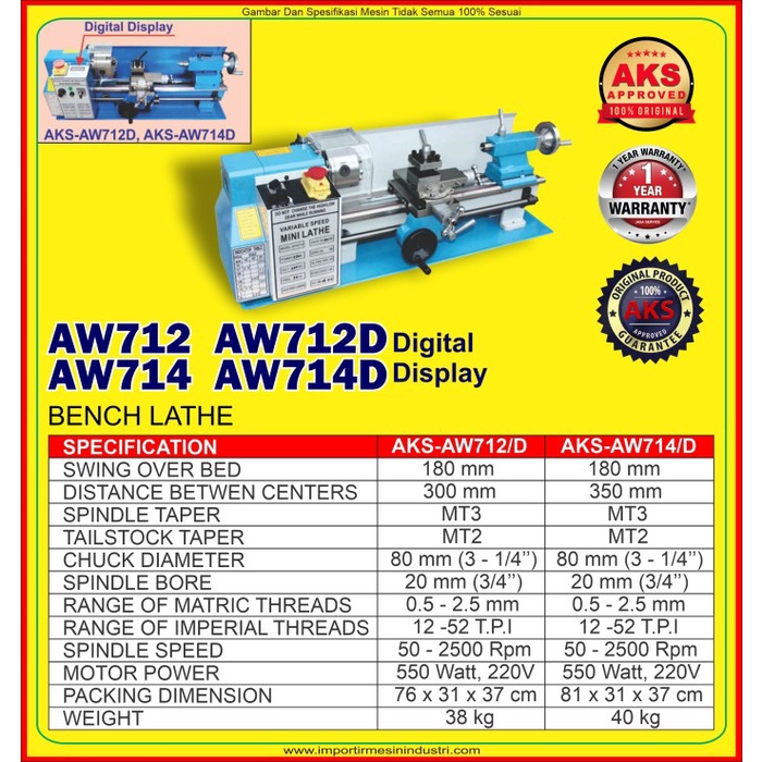 Murah Mesin Bubut Mini Lathe Metal Working / Bench Lathe 550W Murah - Aw712