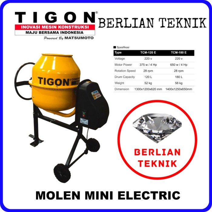 Termurah Beton Molen Concrete Mixer Semen Listrik Tigon 180 Liter