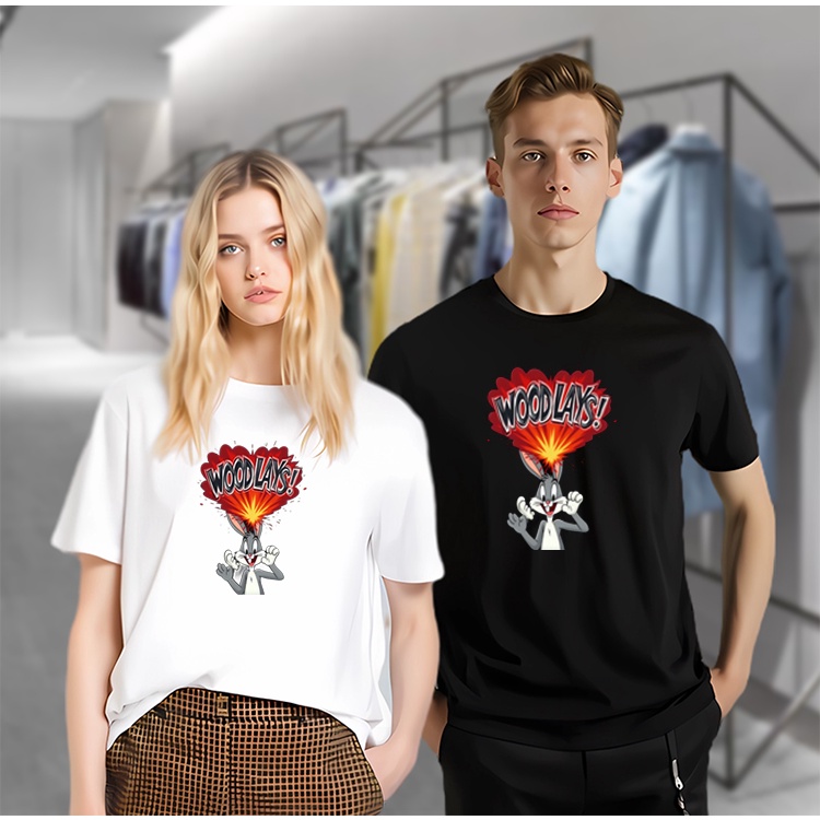 【Free Shipping】 kaos wanita oversize Bugs Bunny Woodlays Print T shirt Tidak Berbulu Setelah Dicuci