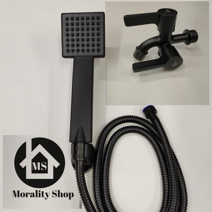 SALE TERHOTT PAKET KRAN CABANG 3/4 HITAM DAN HAND SHOWER HITAM MINIMALIS 17BL AIR KOTAK PLASTIK