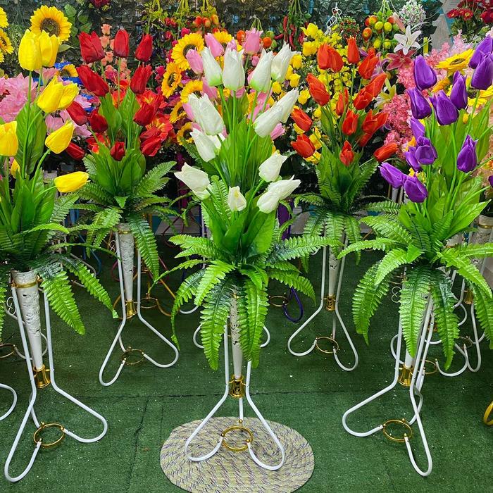 SALE  BUNGA HIAS BUNGA TULIP JUMBO 20 KUNTUM SET POT BUNGA PELASTIK HIASAN READYY