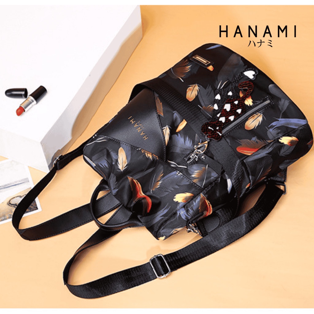 DISKON HANAMI TAS RANSEL WANITA BACKPACK KOREA SEKOLAH HITAM ARAMA KERJA BATAM ORI BRANDED TA326B5