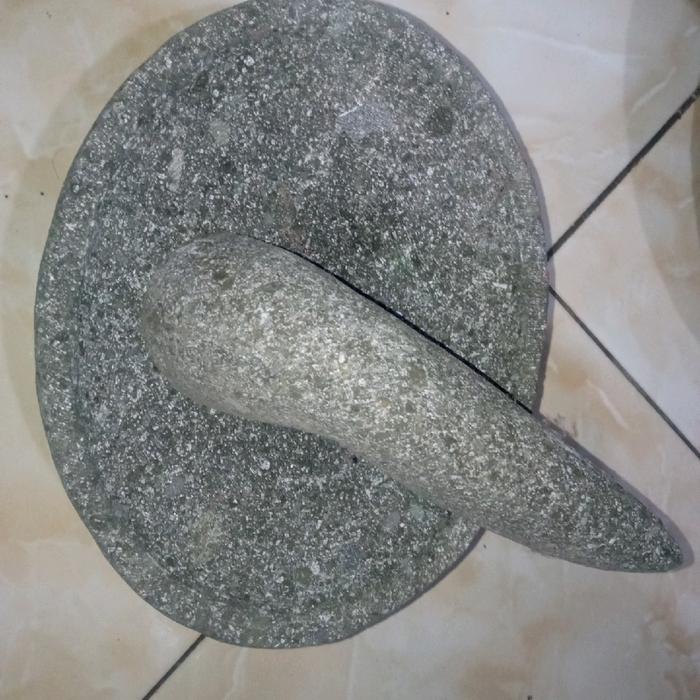 terbaru  cobek oval + ulekan batu asli 20 cm ready