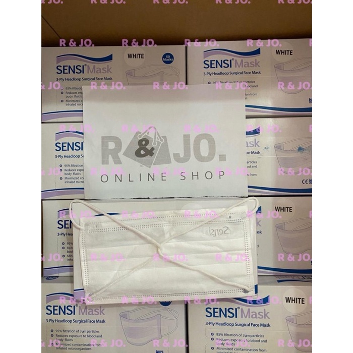 Ready MASKER SENSI HEADLOOP HIJAB 3PLY isi 50 pcs warna PUTIH