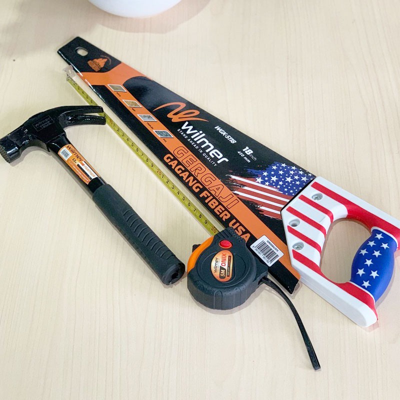 pengiriman cepat Paket Gergaji Kayu 18" Palu Kambing Gagang BESI MAGNET 8 oz Gergaji Kayu Gagang