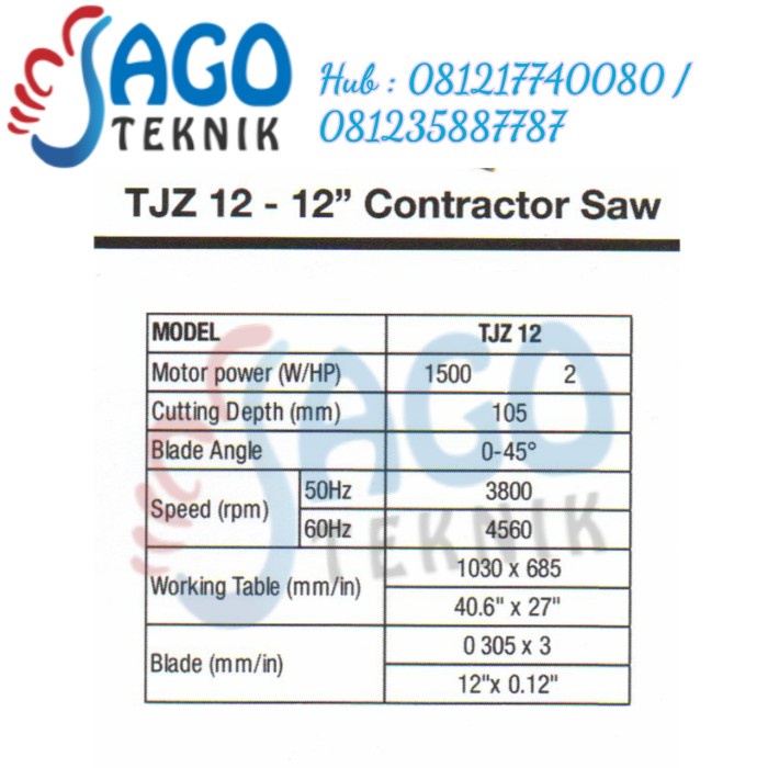 Mesin Table Saw TJZ 12 / Contractor Saw Oscar TJZ-12