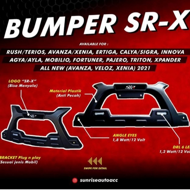 Bumper/Tanduk Depan Avanza/Xenia/Veloz th 2004-2021 Mdl SR-X